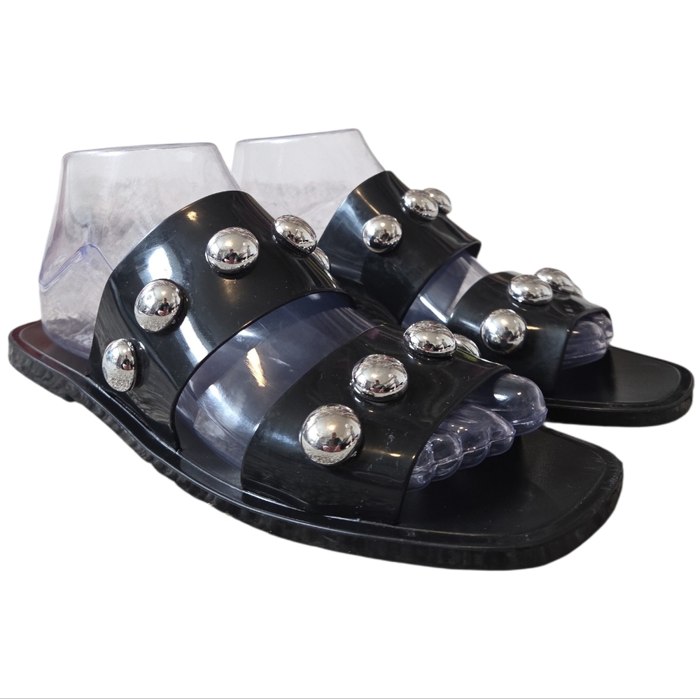SCHUTZ Lizzie Studded Black Jelly Sandals 9